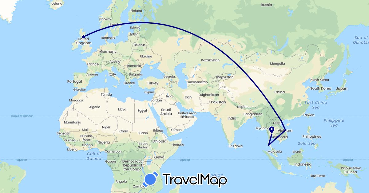 TravelMap itinerary: driving in United Kingdom, Thailand, Vietnam (Asia, Europe)